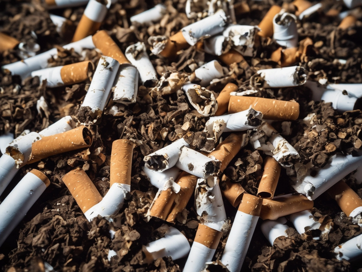 Tas des mégots jetés au sol pour le valoriser (donner une seconde vie) aux mégots.